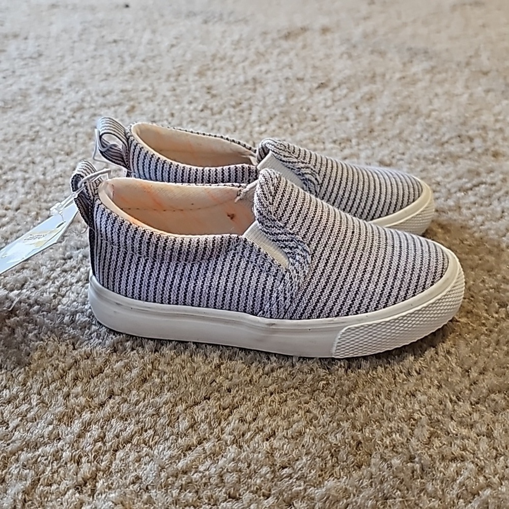 Cat and Jack Blue White Striped Canvas Slip On Sneaker Size 5
